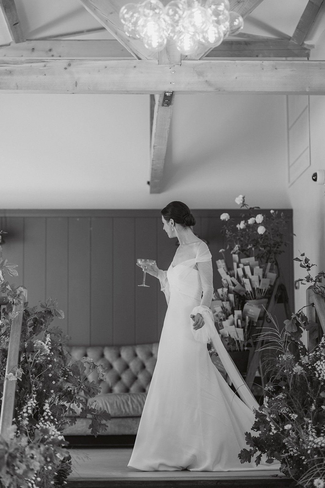bride at wedding tablescape in Suffolk wedding venue