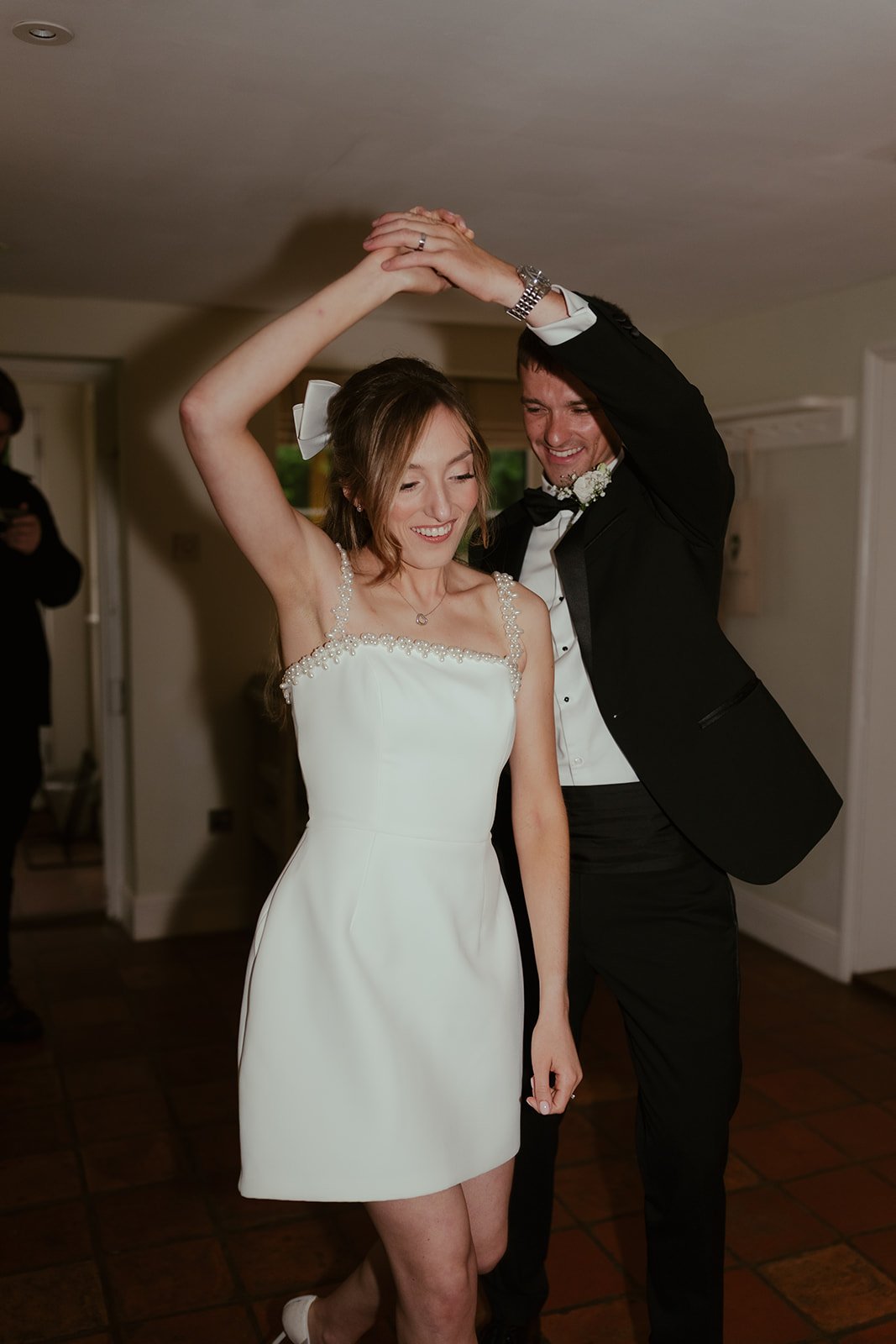 Bride and groom dancing at wedding party at worstead estate