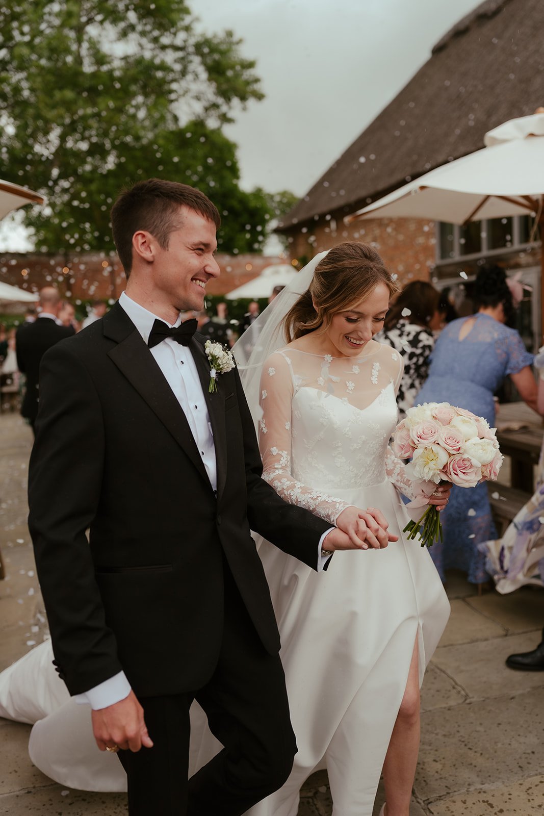 Confetti throw for the bride and groom at Worstead Estate