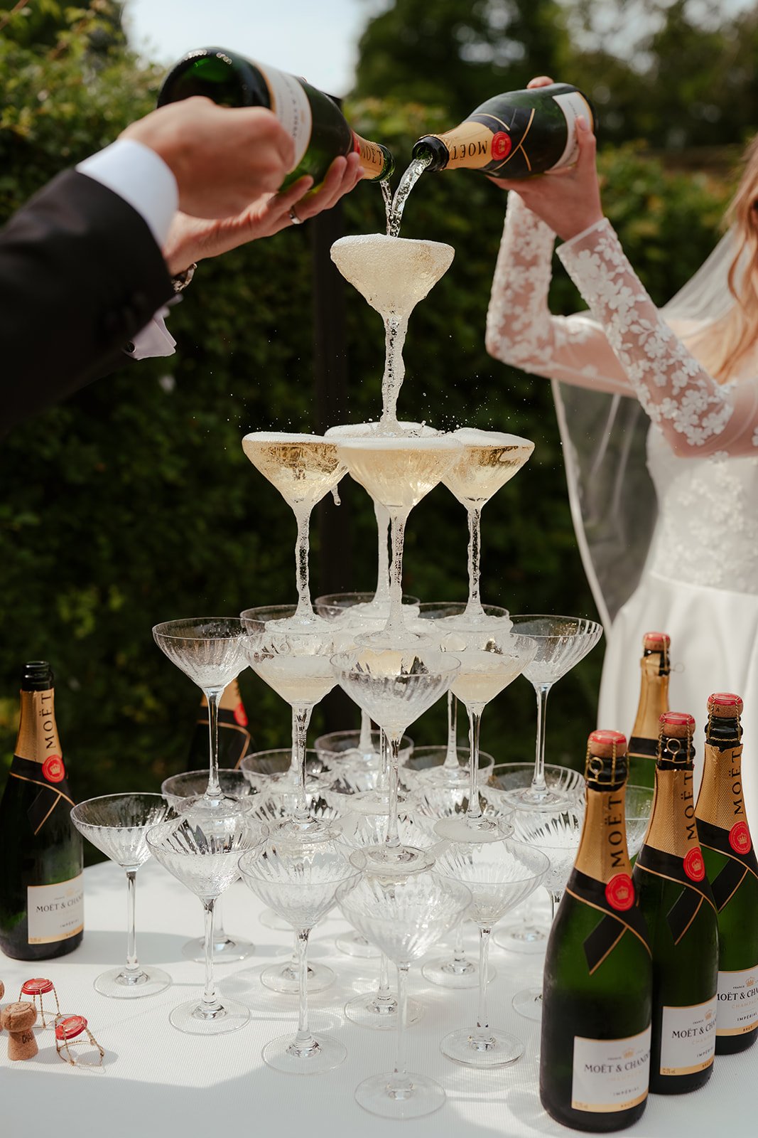Champagne wedding tower at Worstead Estate