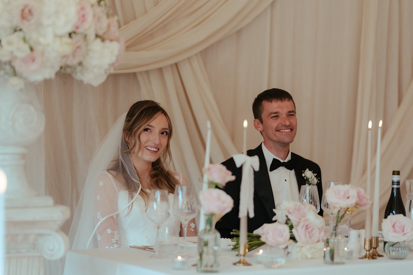 Top table with the bride and groom at Worstead Estaste wedding