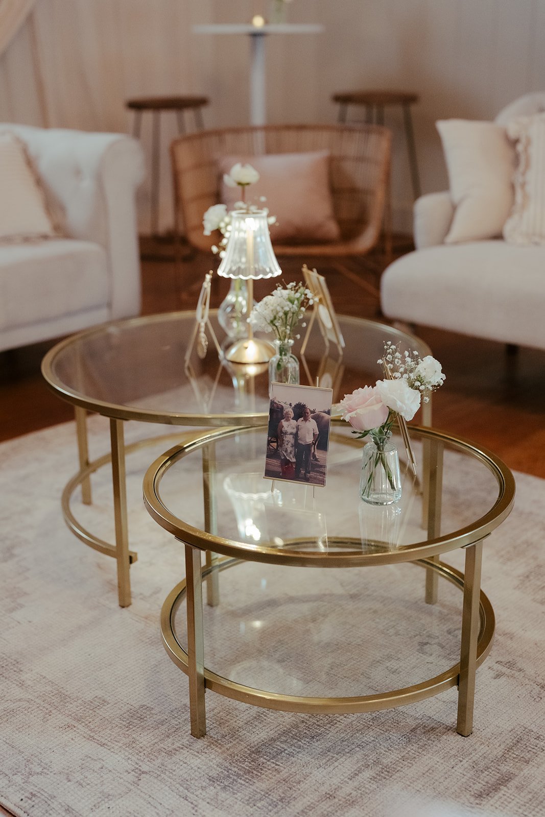 Gorgeous vintage photos and seating area at Worstead Estate