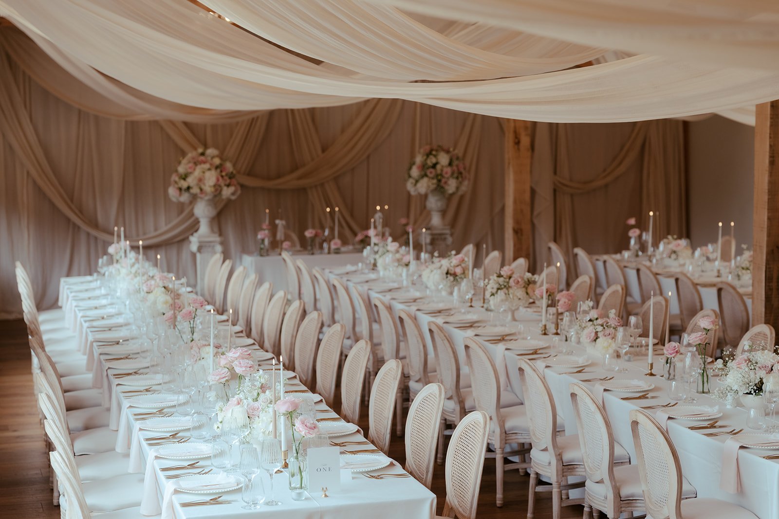 Table scape at worstead estate with seating plan by Laurel House Design, styling and set up by Hardesty Event Design, Epic Event Hire and Banqueting Hire