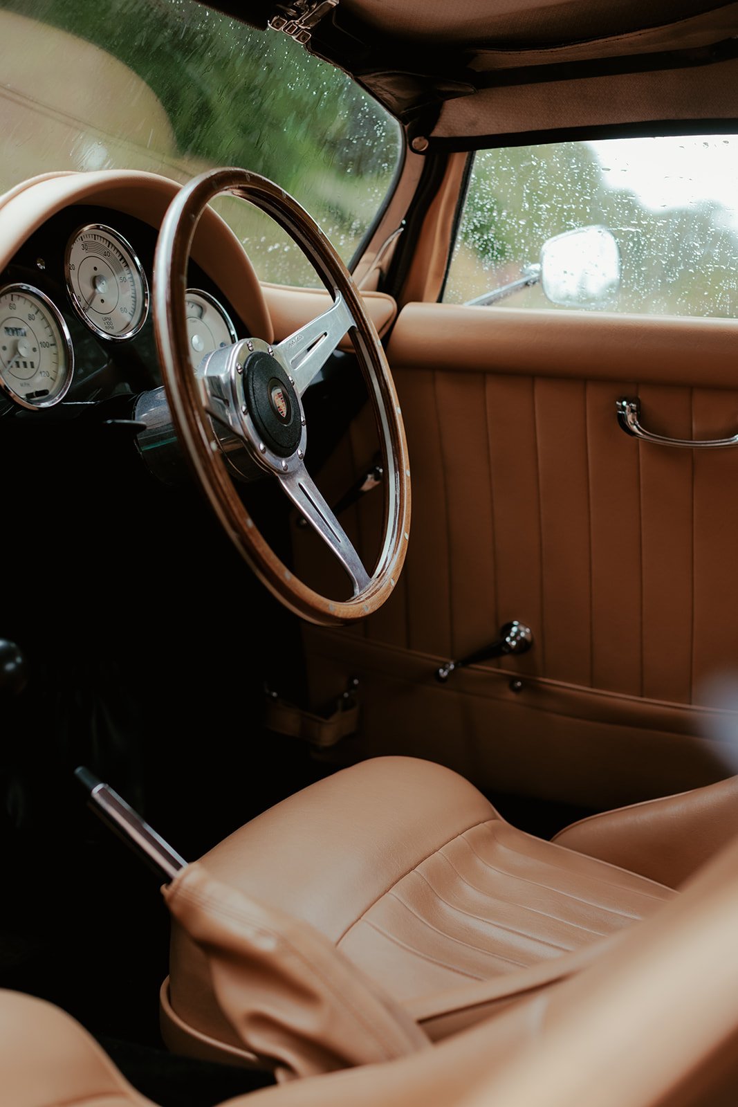 Inside the vintage wedding car from Array Wedding HIre