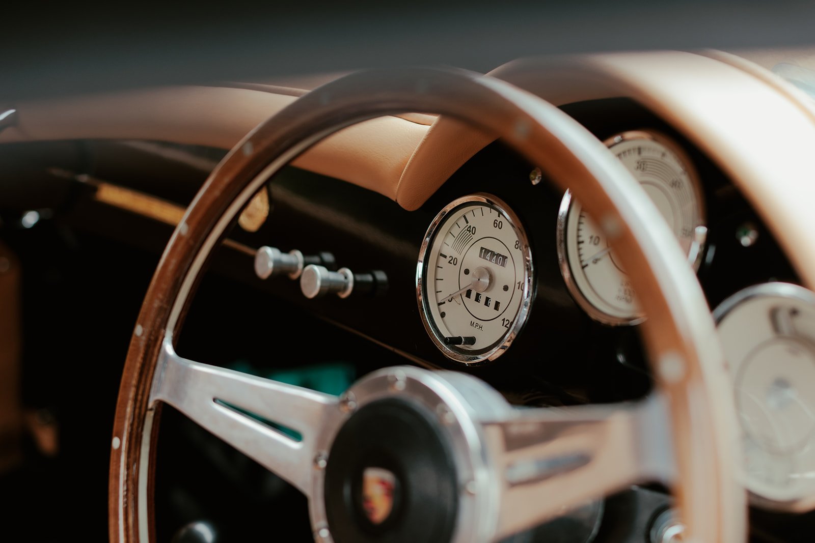 Inside the vintage wedding car from Array Wedding Hire
