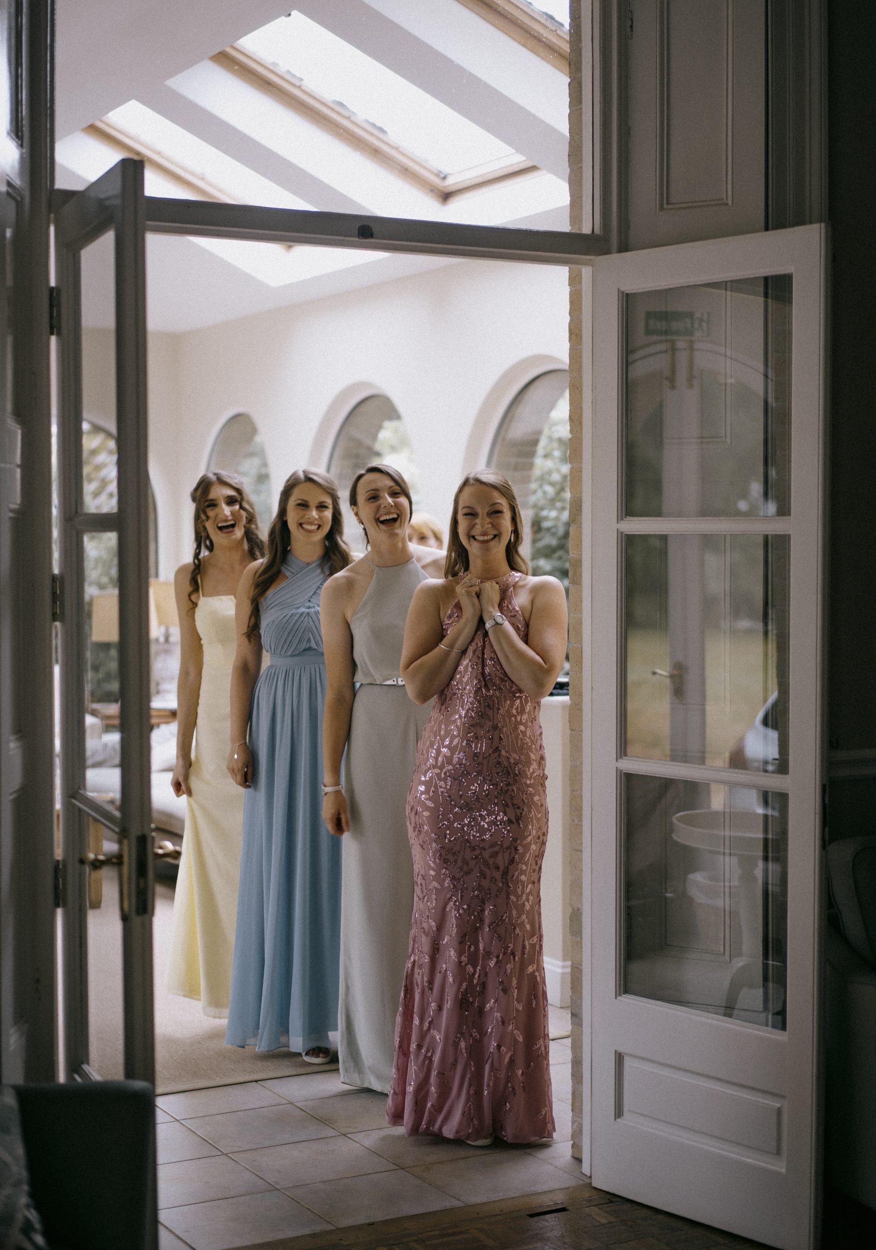 Bride first look with bridesmaids
