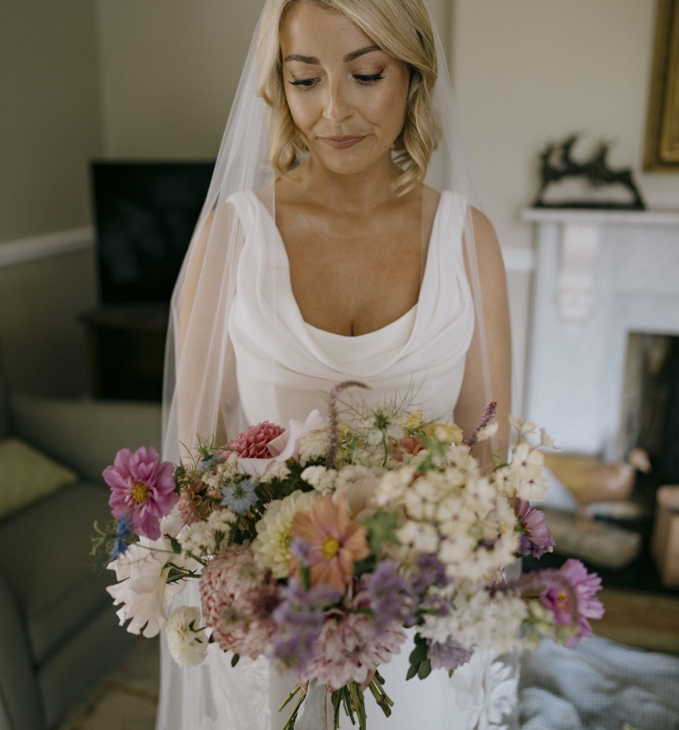 Bride portrait at Worstead Estate with bouquet from Blumstead Blooms