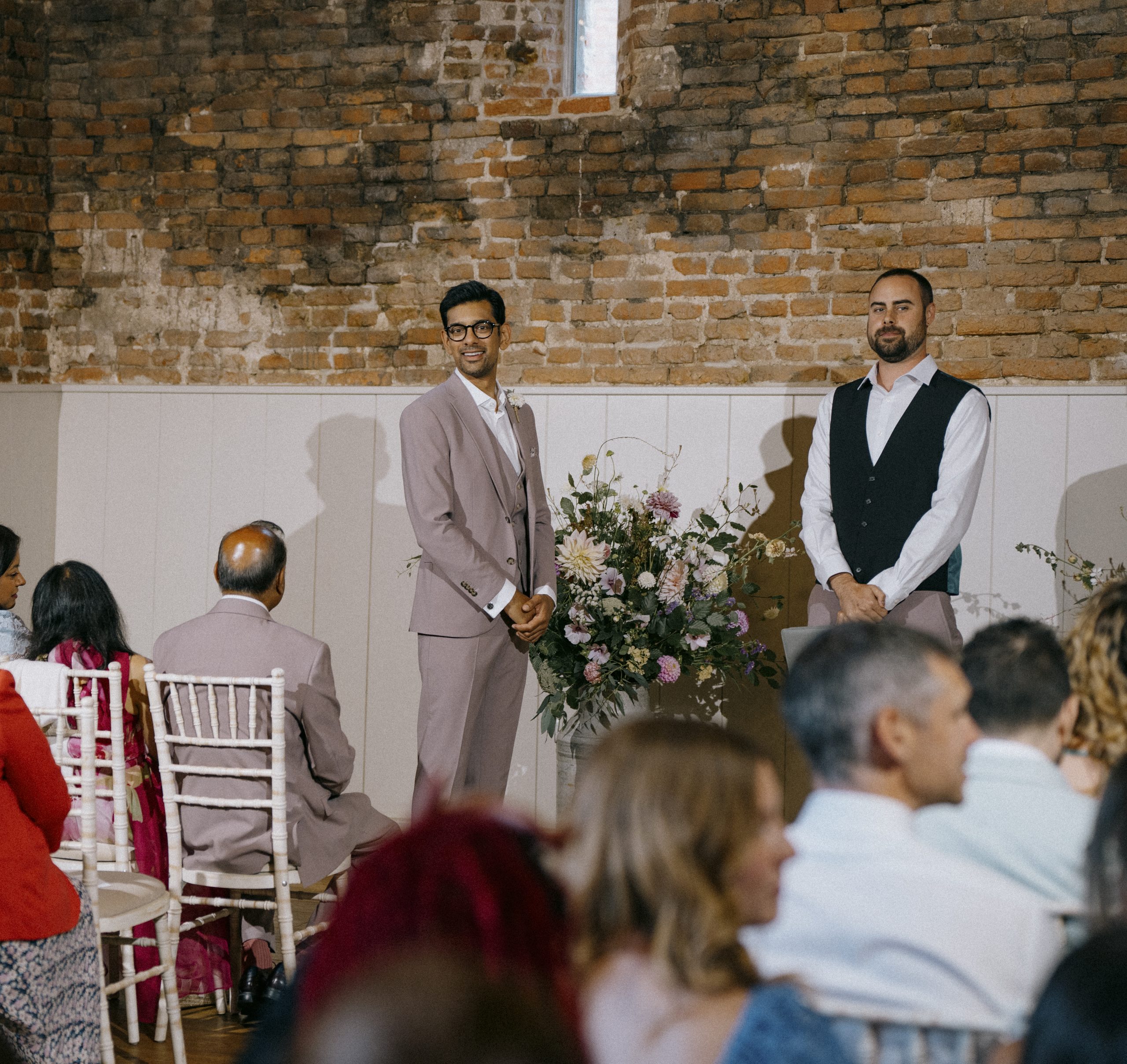 Groom waiting for bride at Worstead Estate