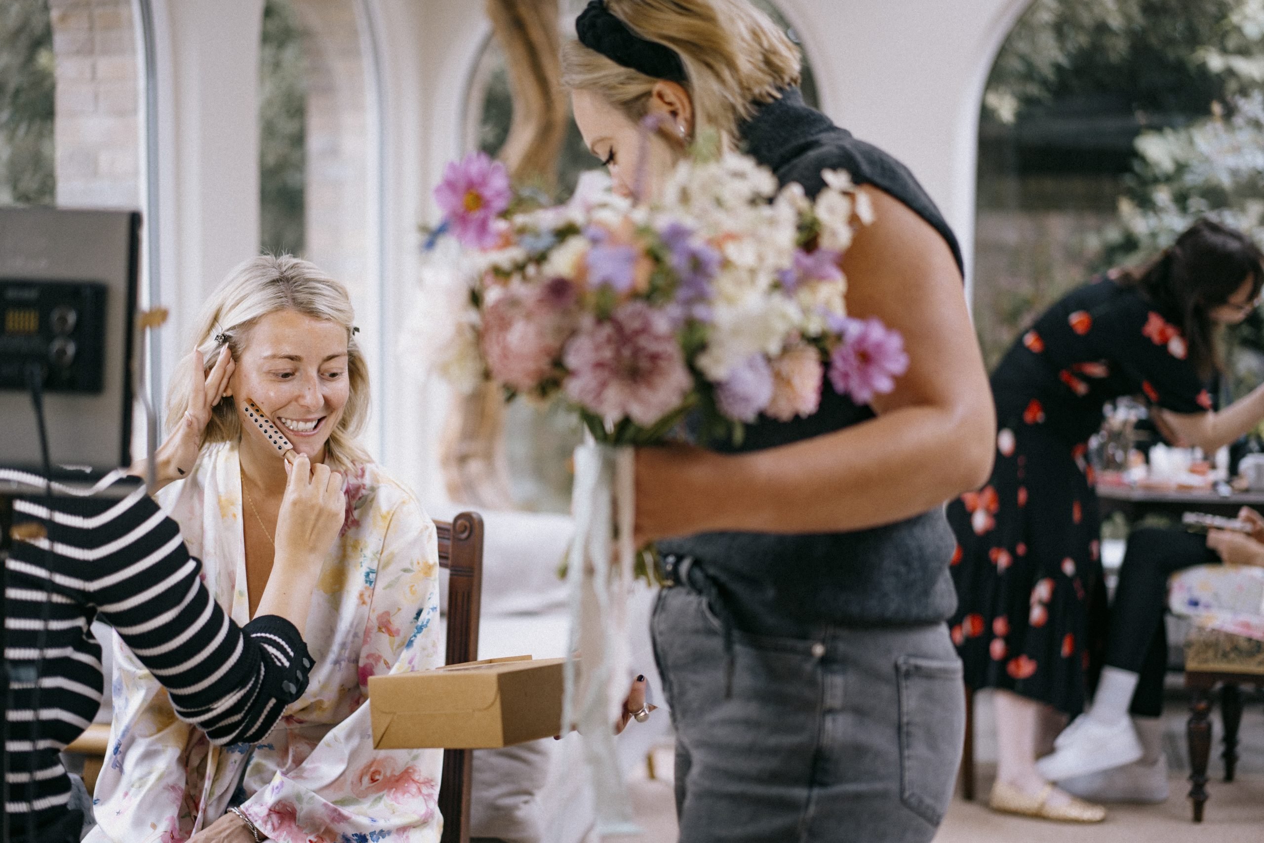 Bride receiving her bouquet from Brunstead Blooms