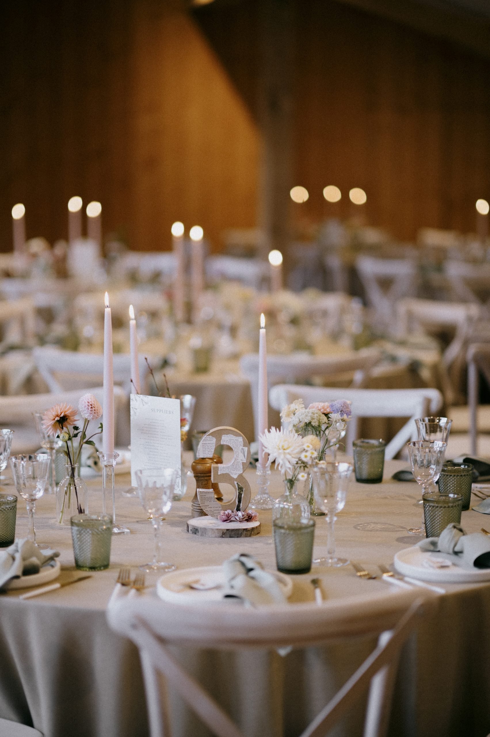 Candles and tablescape at Worstead estate wedding