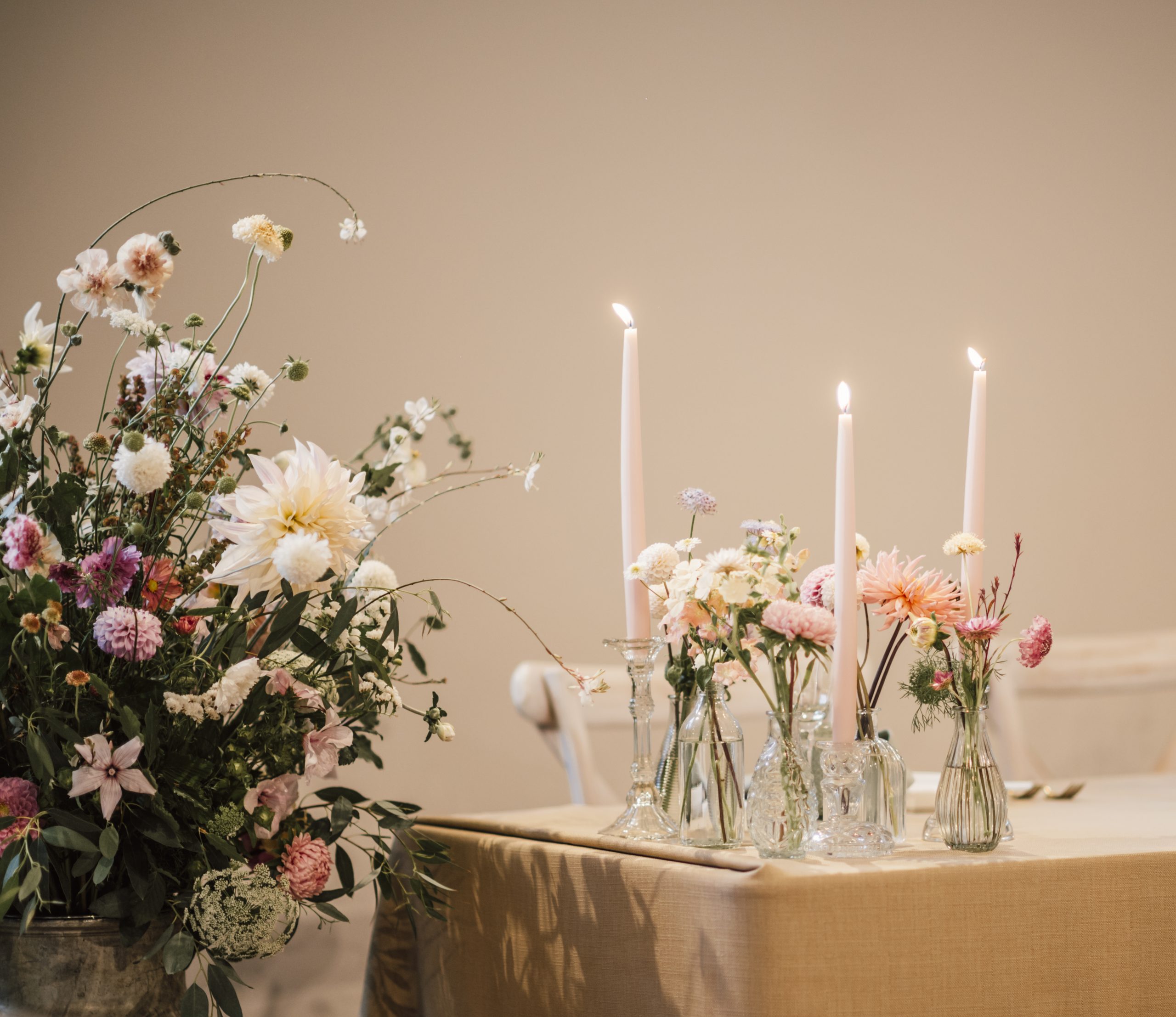 Candles and tablescape at Worstead estate wedding