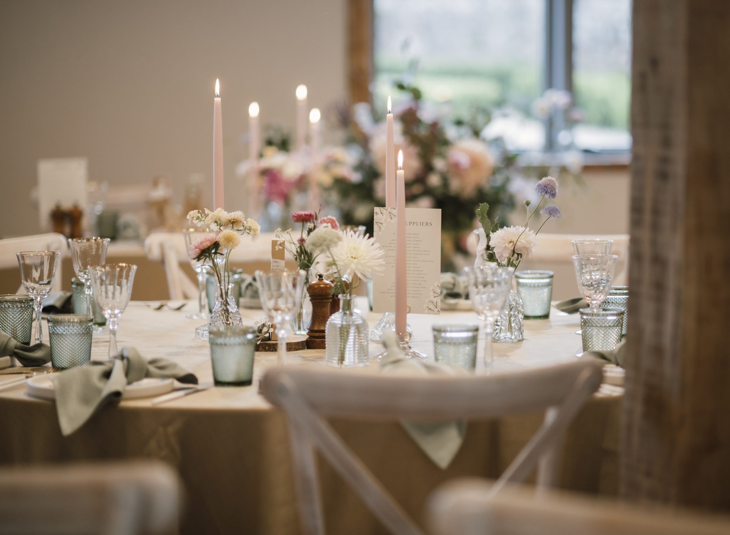 Candles and tablescape at Worstead estate wedding