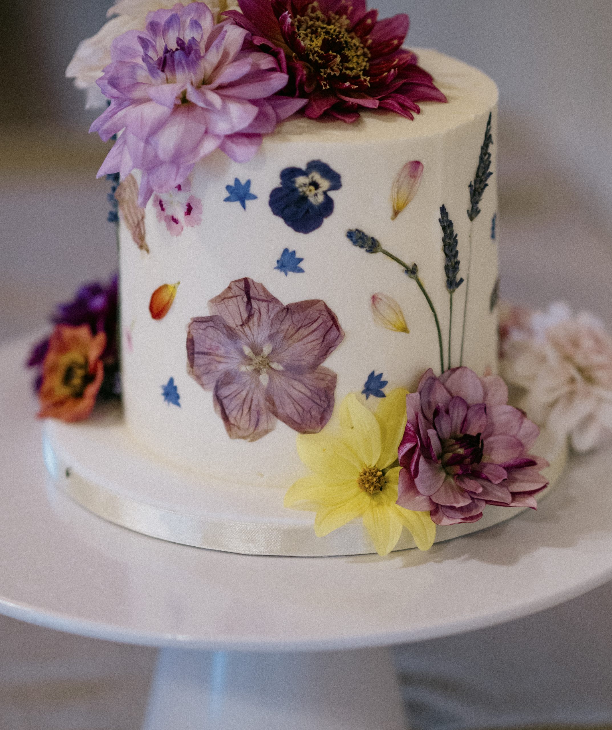 Wedding cake with edible florals at Worstead Estate
