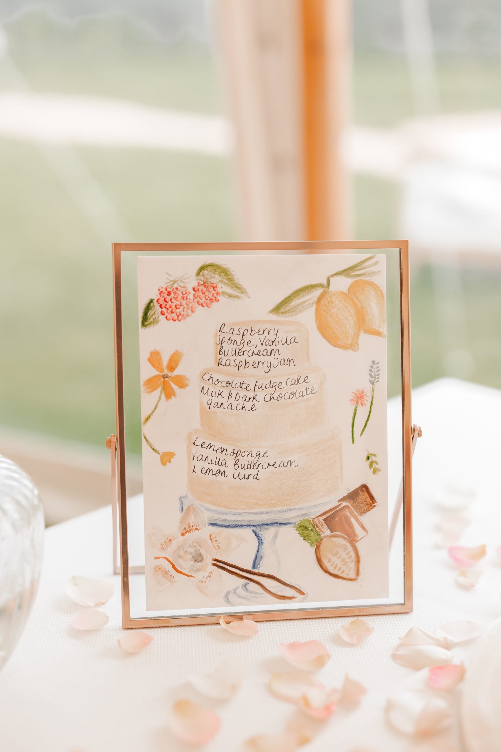 bright, colourful wedding signage at a marquee wedding in suffolk at Helmingham Hall
