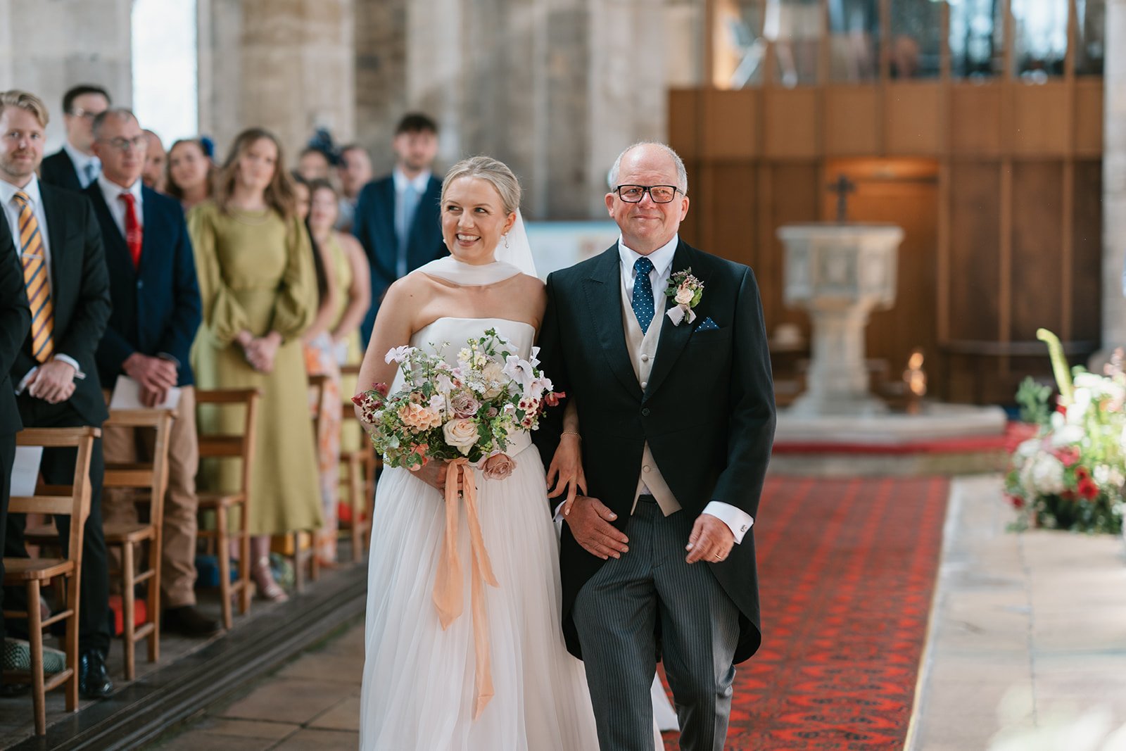 Bride and father of bride at church ceremony, coordinated by Hardesty Event Design